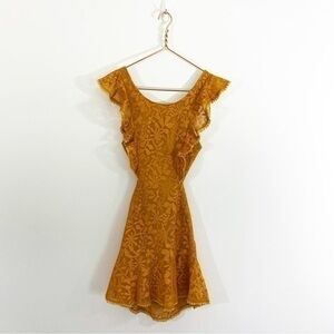 Angel Biba NWT Small Mustard Yellow Lace Open Back Mini‎ Dress Sleeveless